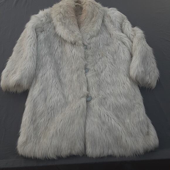 Vintage White Gray Fur Long Coat Jacket Women's XL Long READ - Picture 1 of 9